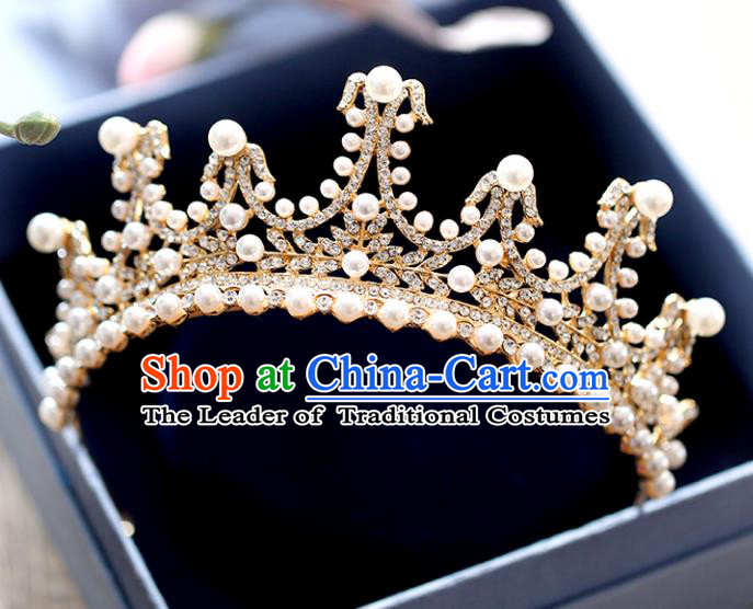 Chinese Traditional Hair Accessories Baroque Bride Pearls Hair Clasp Wedding Crystal Royal Crown for Women