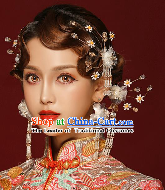 Chinese Traditional Bride Hair Accessories Xiuhe Suit Wedding Flowers Hairpins Complete Set for Women