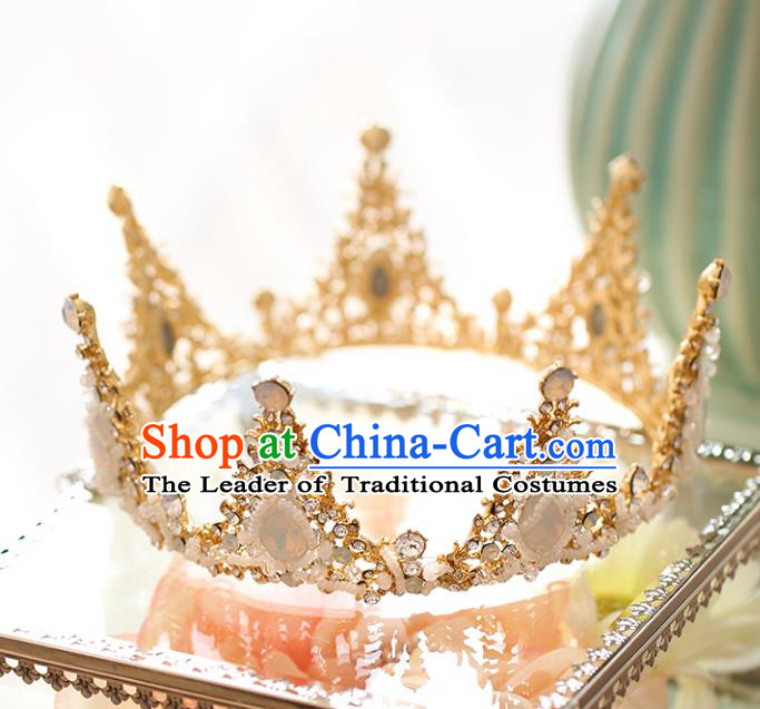 Chinese Traditional Wedding Hair Accessories Baroque Hair Clasp Bride Queen Round Royal Crown for Women