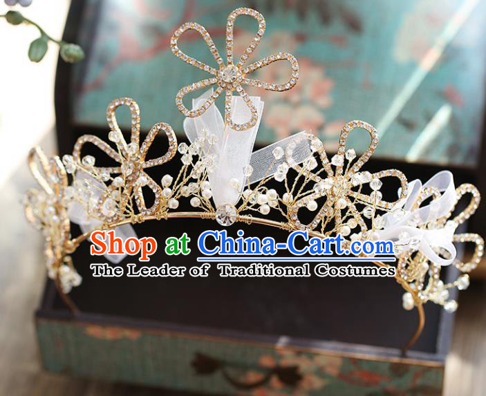 Chinese Traditional Wedding Hair Accessories Baroque Hair Clasp Bride Crystal Flower Royal Crown for Women