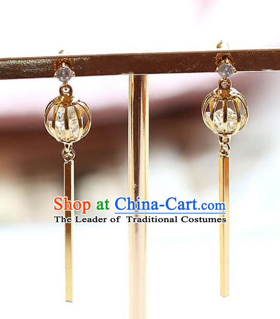 Chinese Traditional Bride Jewelry Accessories Golden Tassel Earrings Wedding Eardrop for Women
