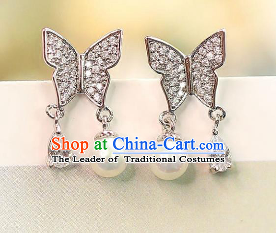 Chinese Traditional Bride Jewelry Accessories Crystal Butterfly Earrings Wedding Eardrop for Women