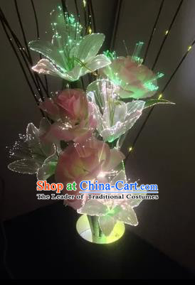 Chinese Traditional Electric LED Pink Greenish Lily Flowers Lantern Desk Lamp Home Decoration Lights