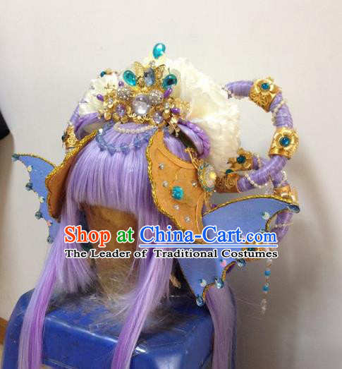 Chinese Traditional Ancient Fairy Princess Hair Accessories Handmade Tassel Hairpins and Wig Complete Set for Women