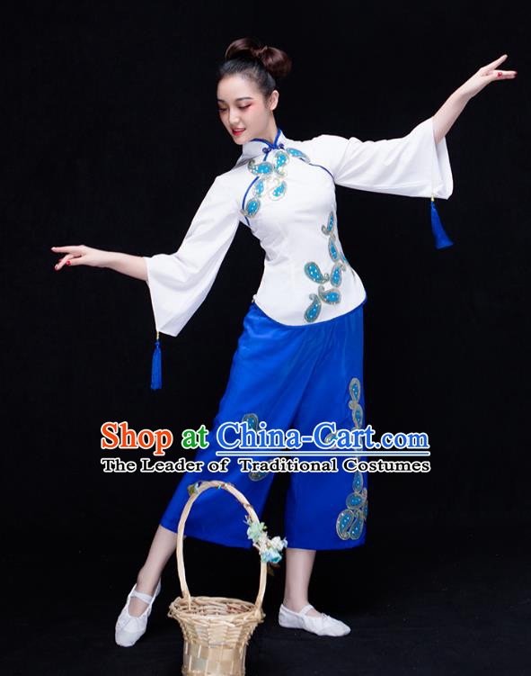 Traditional Chinese Classical Yangge Dance Uniforms Embroidered Costume, China Yangko Dance Dress Clothing for Women