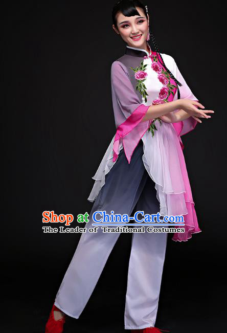 Traditional Chinese Classical Fan Dance Yangge Uniform, China Yangko Folk Dance Clothing for Women