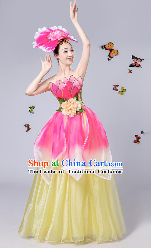 Traditional Chinese Modern Dance Opening Dance Dress, China Folk Dance Lotus Dance Clothing for Women