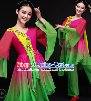 Traditional Chinese Classical Yangge Dance Costume, China Yangko Folk Dance Rosy Clothing for Women