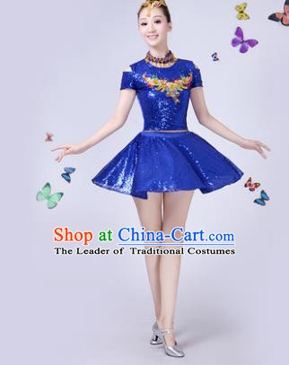 Traditional Chinese Modern Dance Opening Dance Jazz Dance Blue Paillette Clothing Folk Dance Chorus Costume for Women