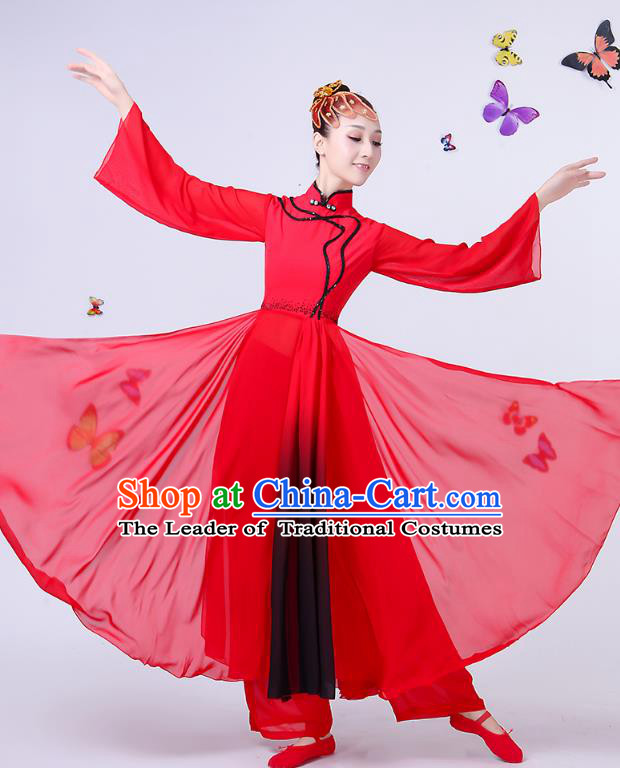 Traditional Chinese Classical Umbrella Dance Red Dress, China Yangko Folk Fan Dance Clothing for Women