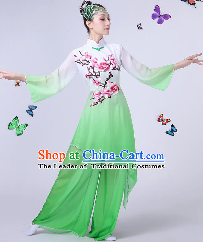 Traditional Chinese Modern Dance Opening Dance Clothing Chorus Folk Fan Dance Embroidered Green Dress for Women