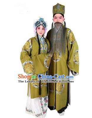 Chinese Beijing Opera Old Men and Women Embroidered Green Costume, China Peking Opera Ministry Councillor Landlord Shiva Embroidery Clothing