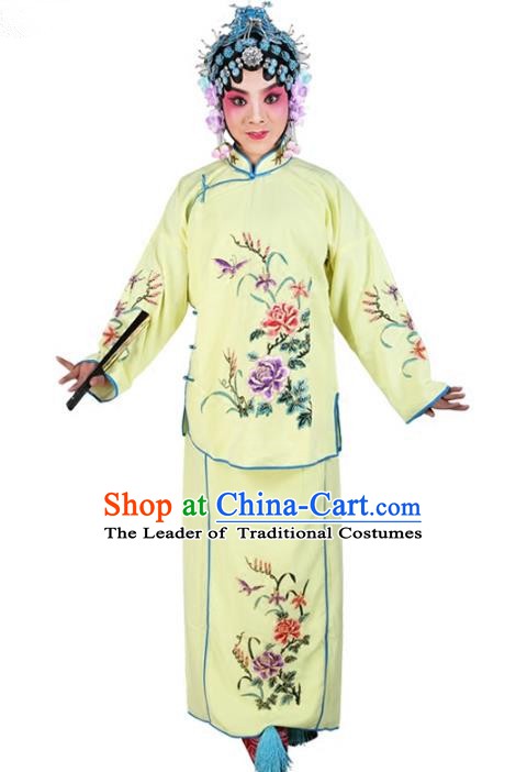 Chinese Beijing Opera Actress Young Lady Embroidered Yellow Costume, China Peking Opera Embroidery Clothing