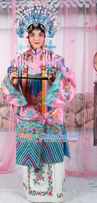 Chinese Beijing Opera Actress Palace Lady Costume Pink Embroidered Robe, China Peking Opera Imperial Concubine Embroidery Clothing