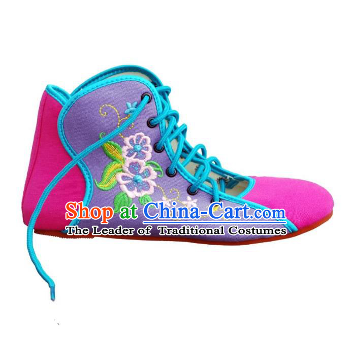 Traditional Chinese National Bride Purple Embroidered Shoes, China Handmade Embroidery Flowers Plimsolls for Women