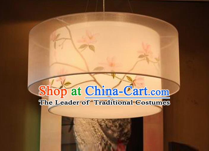 Traditional Chinese Handmade Sheepskin Painting Magnolia Flowers Palace Lantern China Ceiling Palace Lamp