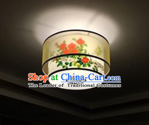 Traditional Chinese Handmade Sheepskin Painting Red Flowers Palace Lantern China Ceiling Palace Lamp