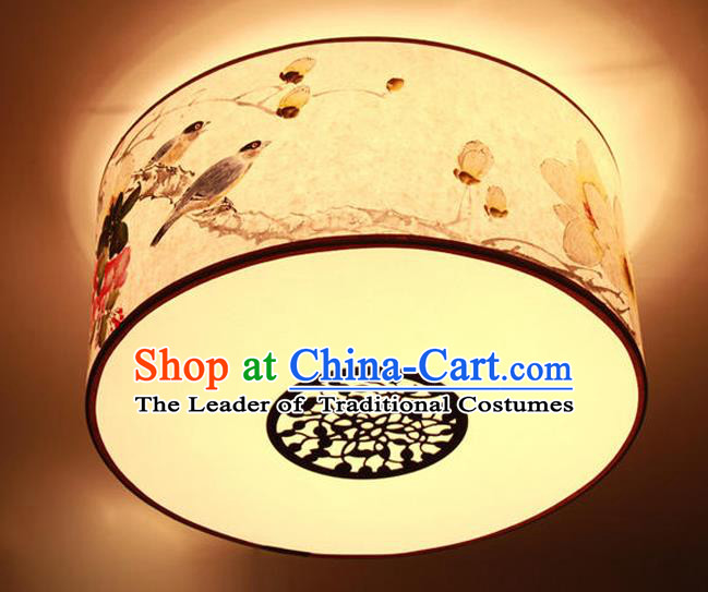 Traditional Chinese Handmade Painting Mangnolia Sheepskin Palace Lantern China Ceiling Palace Lamp