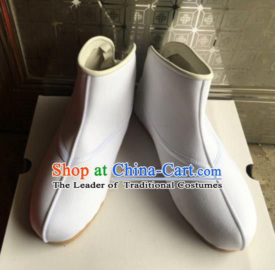 Traditional Chinese Ancient Peking Opera Takefu Shoes, China Handmade Hanfu White Quick Shoes for Men