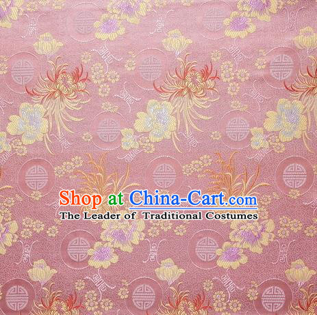 Chinese Royal Palace Traditional Costume Chrysanthemum Pattern Pink Satin Brocade Fabric, Chinese Ancient Clothing Drapery Hanfu Cheongsam Material