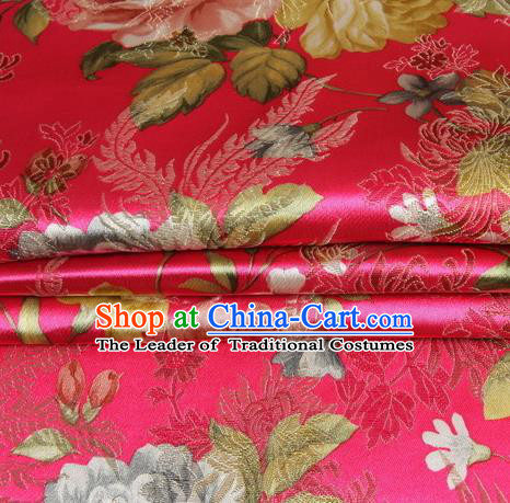 Chinese Royal Palace Traditional Costume Peony Pattern Rosy Satin Brocade Fabric, Chinese Ancient Clothing Drapery Hanfu Cheongsam Material