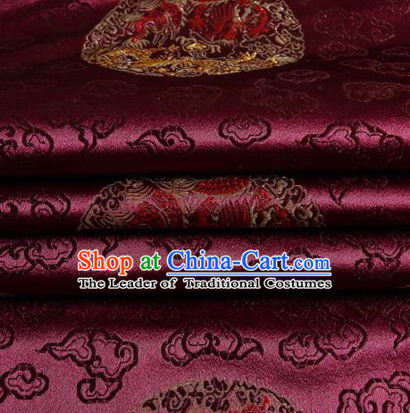 Chinese Royal Palace Traditional Costume Dragon Pattern Amaranth Satin Brocade Fabric, Chinese Ancient Clothing Drapery Hanfu Cheongsam Material