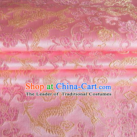 Chinese Traditional Costume Royal Palace Dragon Pattern Pink Satin Brocade Fabric, Chinese Ancient Clothing Drapery Hanfu Cheongsam Material