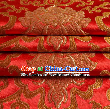 Chinese Traditional Costume Royal Palace Golden Rich Pattern Red Satin Brocade Fabric, Chinese Ancient Clothing Drapery Hanfu Cheongsam Material