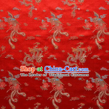 Chinese Traditional Costume Royal Palace Phenix Pattern Red Satin Brocade Fabric, Chinese Ancient Clothing Drapery Hanfu Cheongsam Material
