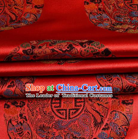Chinese Traditional Costume Royal Palace Dragons Pattern Red Satin Brocade Fabric, Chinese Ancient Clothing Drapery Hanfu Cheongsam Material