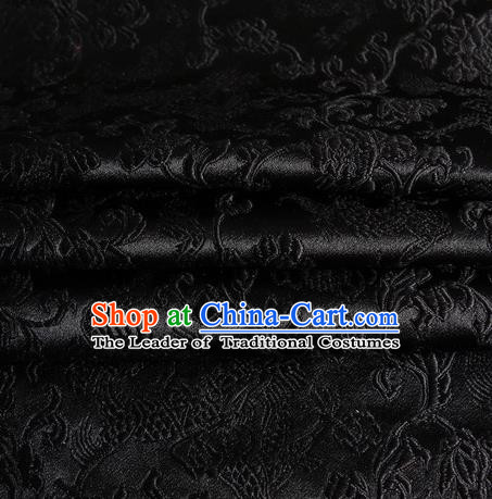 Chinese Traditional Costume Royal Palace Dragons Pattern Black Satin Brocade Fabric, Chinese Ancient Clothing Drapery Hanfu Cheongsam Material