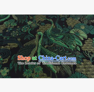 Chinese Traditional Costume Royal Palace Jacquard Weave Green Crane Brocade Fabric, Chinese Ancient Clothing Drapery Hanfu Cheongsam Material