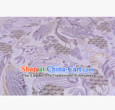Chinese Traditional Costume Royal Palace Jacquard Weave Lilac Crane Brocade Fabric, Chinese Ancient Clothing Drapery Hanfu Cheongsam Material