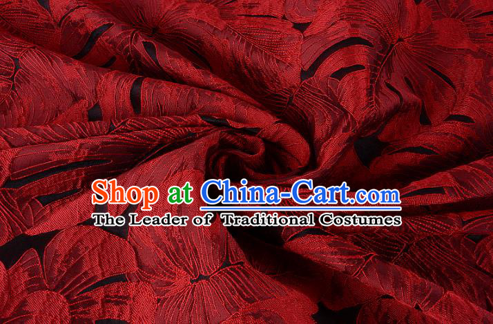 Chinese Traditional Costume Royal Palace Printing Red Leaf Pattern Brocade Fabric, Chinese Ancient Clothing Drapery Hanfu Cheongsam Material