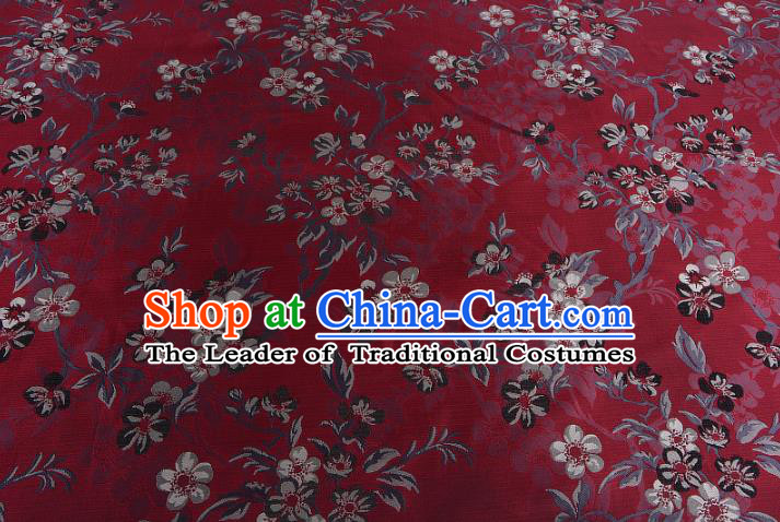 Chinese Traditional Costume Royal Palace Wintersweet Pattern Red Brocade Fabric, Chinese Ancient Clothing Drapery Hanfu Cheongsam Material