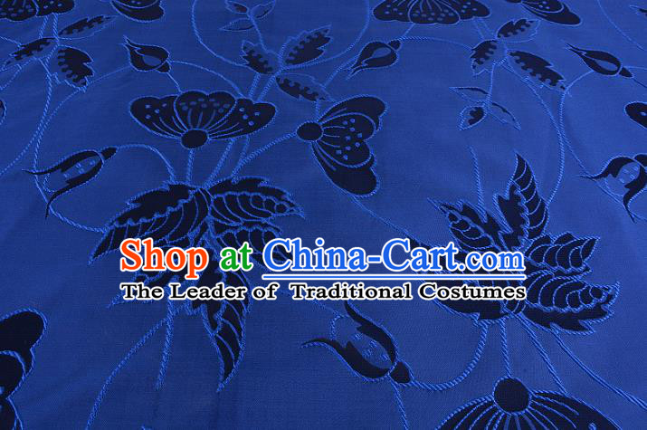 Chinese Traditional Costume Royal Palace Butterfly Pattern Blue Brocade Fabric, Chinese Ancient Clothing Drapery Hanfu Cheongsam Material