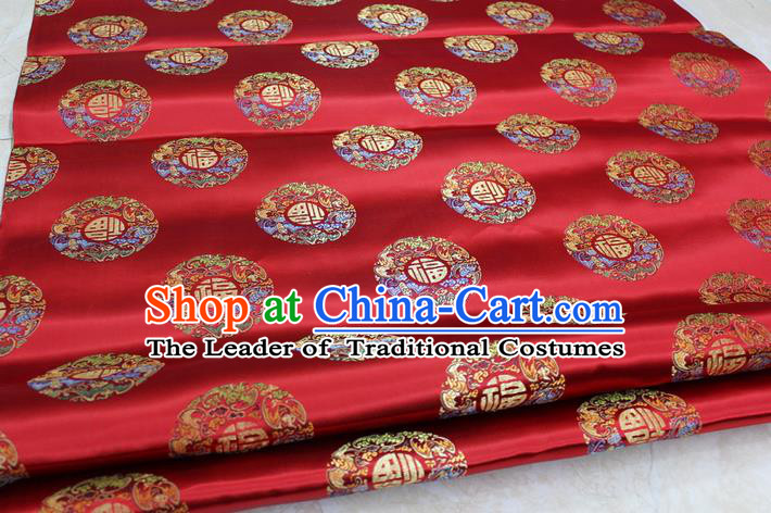 Chinese Traditional Royal Palace Fu Character Pattern Mongolian Robe Red Brocade Fabric, Chinese Ancient Emperor Costume Drapery Hanfu Tang Suit Material
