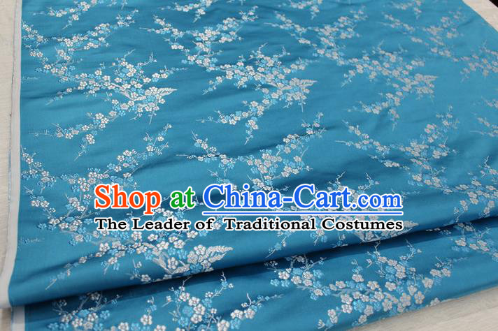 Chinese Traditional Royal Palace Wintersweet Pattern Cheongsam Lake Blue Brocade Fabric, Chinese Ancient Emperor Costume Drapery Hanfu Tang Suit Material