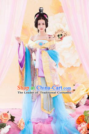 Traditional Ancient Chinese Imperial Consort Sexy Costume, Elegant Hanfu Tube Dress Clothing Chinese Han Dynasty Imperial Emperess Tailing Clothing for Women
