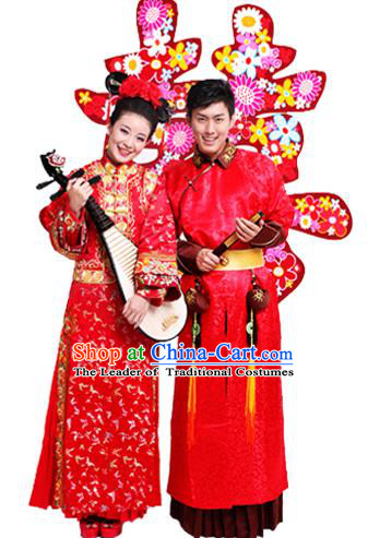 Traditional Ancient Chinese Manchu Wedding Costume, Chinese Qing Dynasty Manchu Wedding Dress, Cosplay Chinese Mandchous Imperial Princess Embroidered Clothing for Women for Men