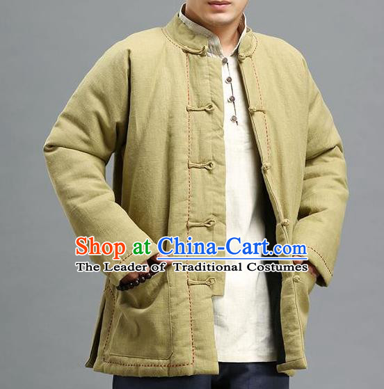 Traditional 	Top Chinese National Tang Suits Linen Costume, Martial Arts Kung Fu Front Opening Embroidery Threads Mixed Olives Coats, Kung fu Plate Buttons Cotton-Padded Jacket, Chinese Taichi Cotton-Padded Short Coats Wushu Clothing for Men