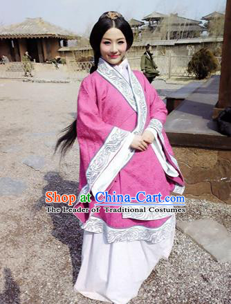 Traditional Top Chinese Ancient Imperial Consort Costume, Elegant Young Lady Hanfu Pink Dress Chinese Qin Dynasty Imperial Princess Embroidered Tailing Clothing for Women