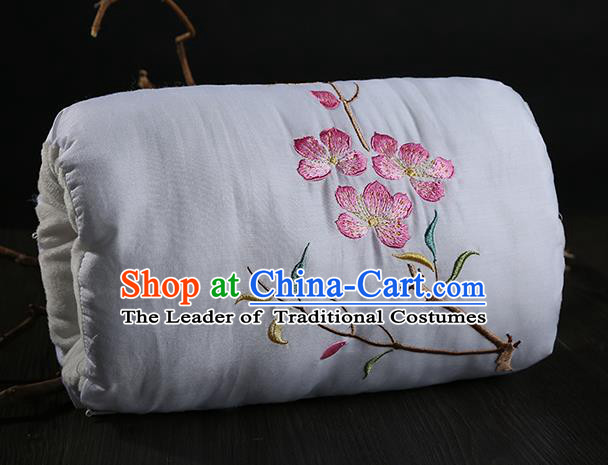 Traditional Ancient Chinese Embroidered Muff Embroidered Peach Blossom Bolster White Handwarmers for Women