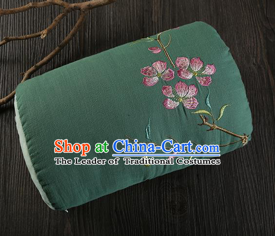Traditional Ancient Chinese Embroidered Muff Embroidered Peach Blossom Bolster Deep Green Handwarmers for Women