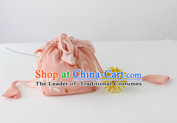 Traditional Ancient Chinese Embroidered Handbags Embroidered Lotus Pink Bag for Women