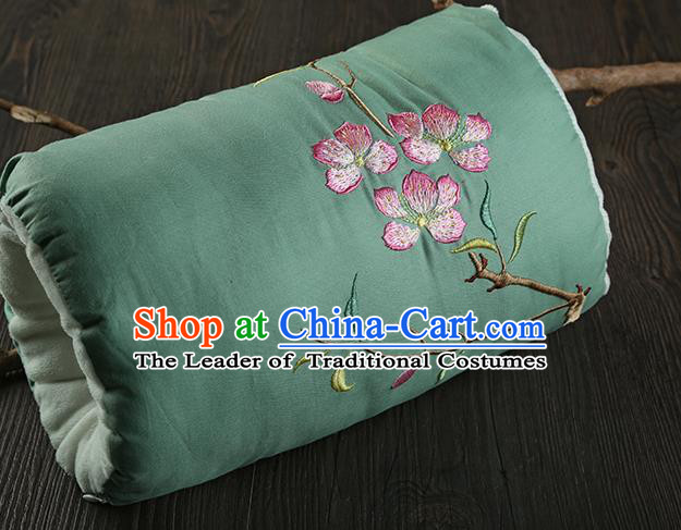 Traditional Ancient Chinese Embroidered Muff Embroidered Peach Blossom Bolster Green Handwarmers for Women