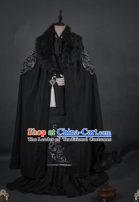 Traditional Asian Chinese Ancient Prince Cloak Costume, Elegant Hanfu Mantle Clothing, Chinese Imperial Prince Embroidered Cape Costumes for Men