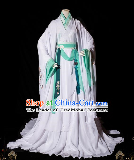 Traditional Asian Chinese Ancient Princess Costume, Elegant Hanfu Wide Sleeves Clothing, Chinese Imperial Princess Tailing Embroidered Peach Blossom Clothing, Chinese Fairy Princess Empress Queen Cosplay Costumes for Women