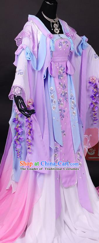 Traditional Asian Chinese Princess Costume, Elegant Hanfu Dress, Chinese Imperial Princess Tailing Embroidered Sakura Clothing, Chinese Cosplay Fairy Princess Empress Queen Cosplay Costumes for Women