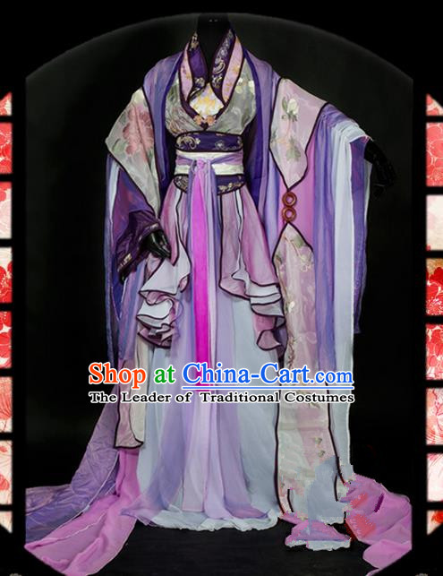 Traditional Asian Chinese Ancient Palace Princess Costume, Elegant Hanfu Swordsman Dress, Chinese Imperial Princess Tailing Embroidered Clothing, Chinese Fairy Princess Empress Queen Cosplay Costumes for Women